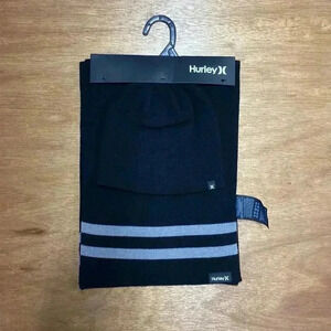 Hurley beanie and scarf set black and gray brand new with tags never used